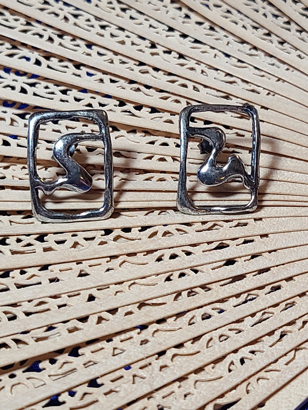 Antique Silver Swan Frame Stud Earrings - Silver
